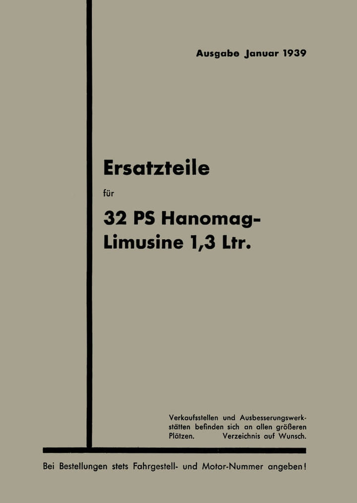 Hanomag 32 PS - 1.3 L Limousine Ersatzteilkatalog, Buchcover