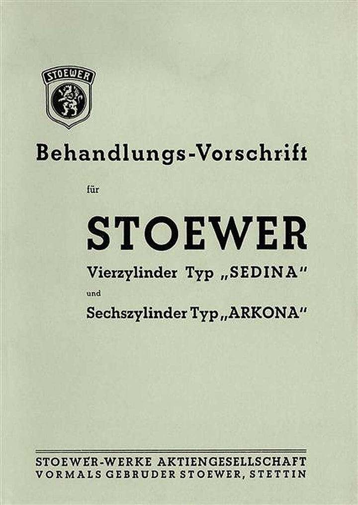 Stoewer Typ Sedina und Typ Arkona - Betriebsanleitung, Buchcover