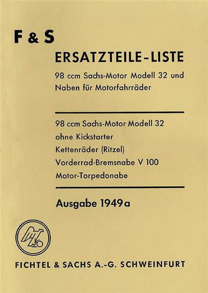Sachs 98 ccm Motor mit Nasenkolben Ersatzteilkatalog, Titelseite