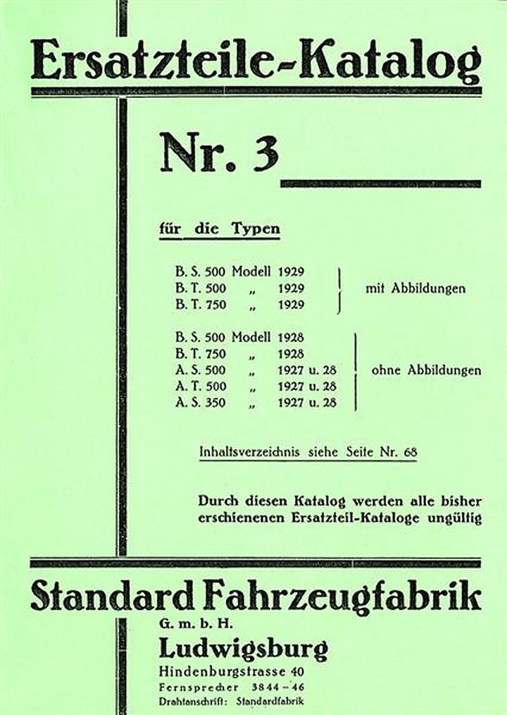 Standard 350 500 und 750 Ersatzteilkatalog, Titelseite