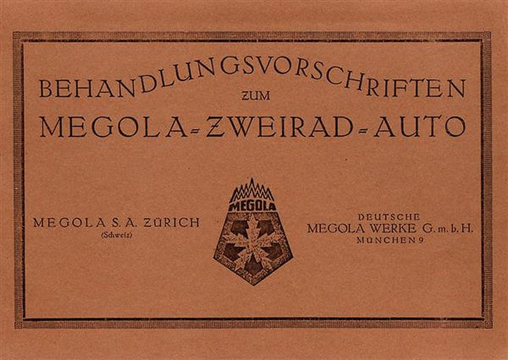 Megola Modell A3 Zweirad-Auto Betriebsanleitung, Titelseite