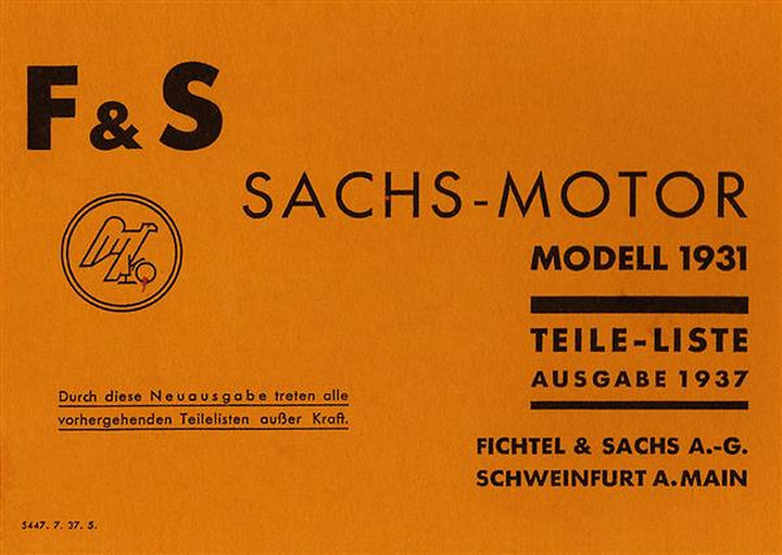 Sachs 74 ccm Fahrradmotor Modell 1931-1937 Ersatzteilkatalog, Titelseite