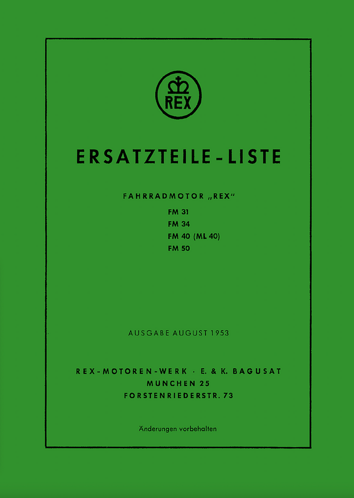 Rex FM31 FM34 FM40 FM 50 Motor Einbauanleitung und Ersatzteilkatalog, Titelseite