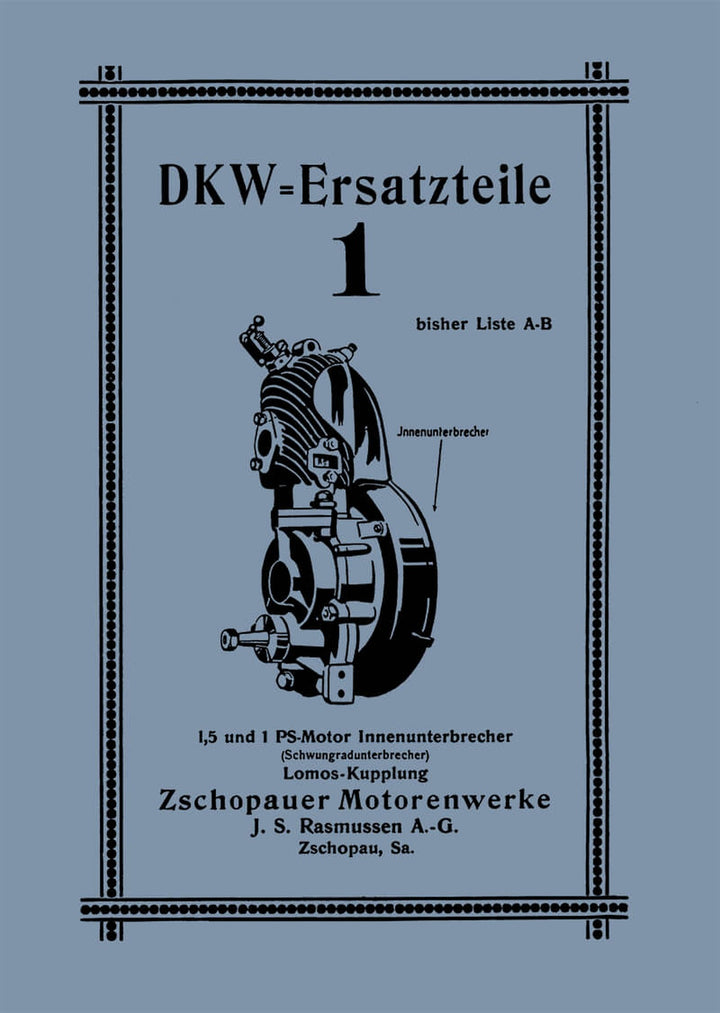 DKW 1 PS und 1,5 PS Motor Ersatzteilkatalog, Titelseite