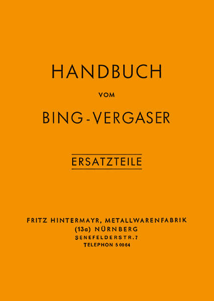 Bing Vergaser 1937-1947 Ersatzteilkatalog, Titelseite
