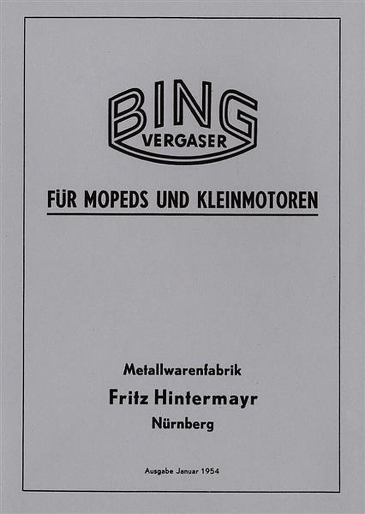 Bing Vergaser Handbuch und Ersatzteilkatalog, Titelseite