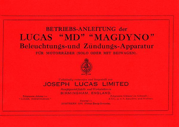 Lucas MD Magdyno Betriebsanleitung, Titelseite