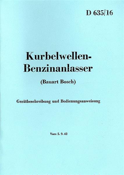 Bosch Kurbelwellen-Benzinanlasser D 635/16 (Bauart Bosch) Betriebsanleitung, Titelseite