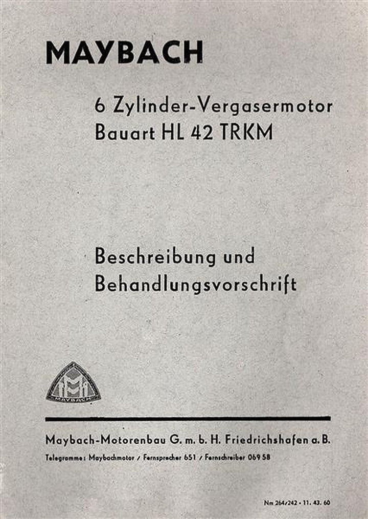Maybach 6-Zylinder Vergasermotor HL42TRKM Betriebsanleitung, Titelseite