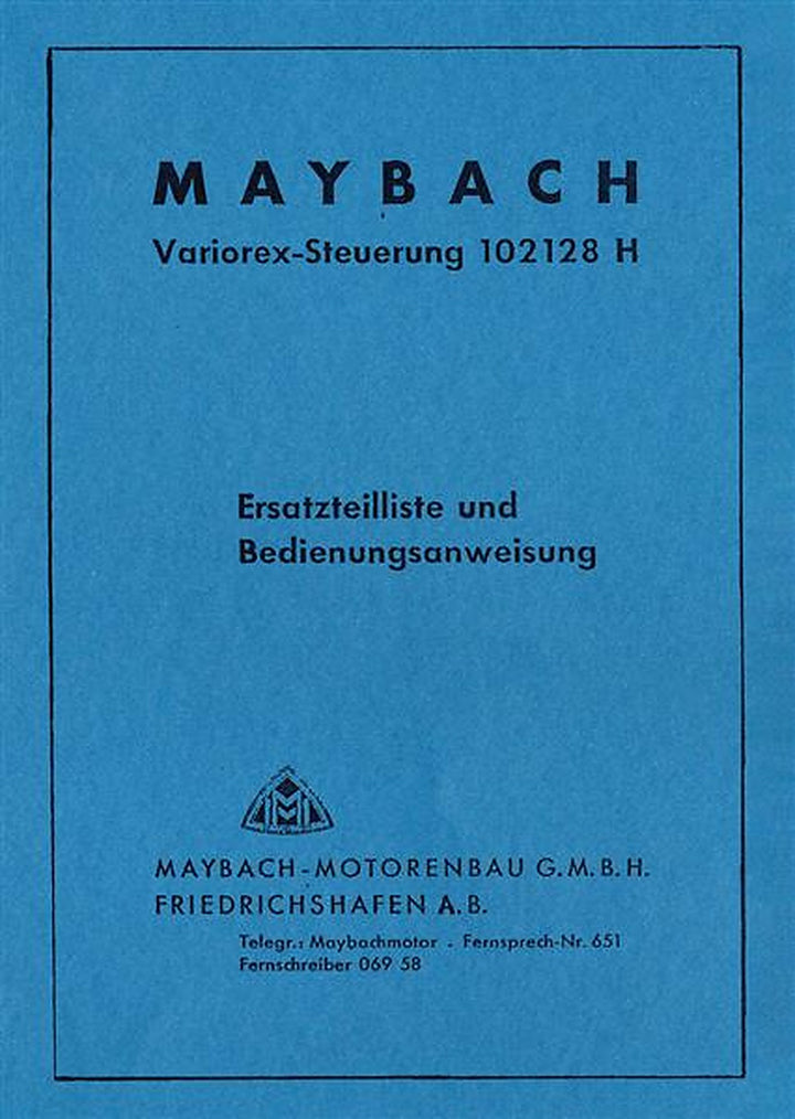 Maybach Variorex-Steuerung 102 128 H Betriebsanleitung Ersatzteilkatalog, Titelseite