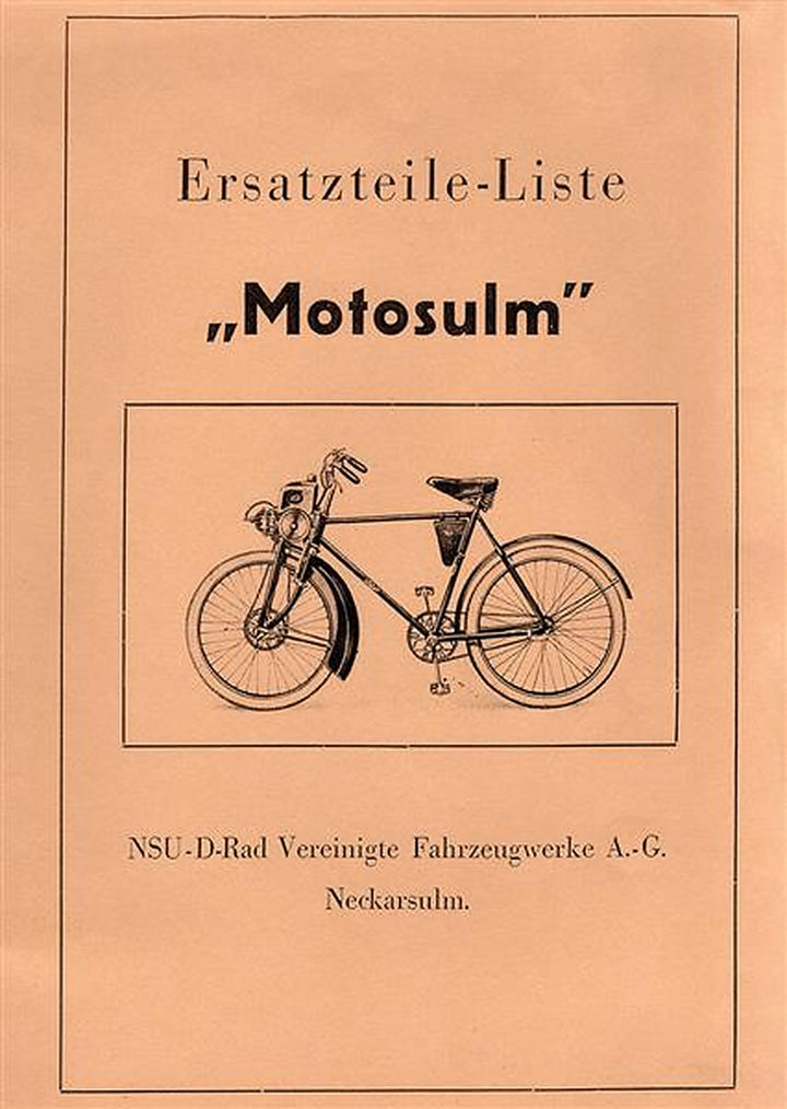NSU Motorfahrrad Motosulm Ersatzteilkatalog, Titelseite