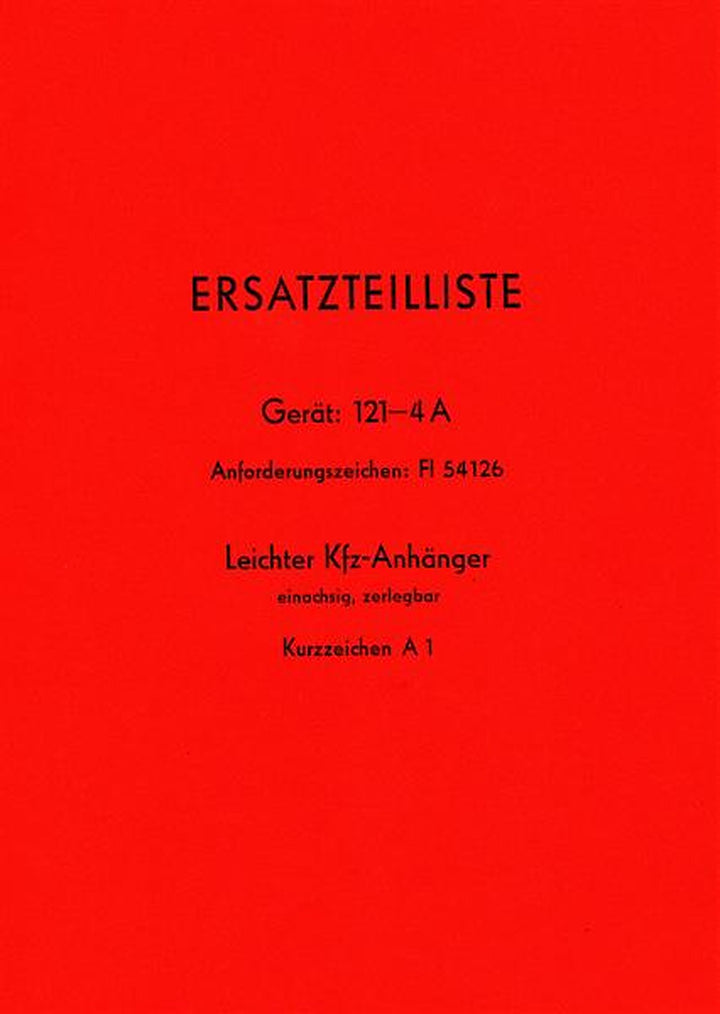 Gerät 121 - 4A leichter KFZ Anhänger Ersatzteilliste, Titelseite