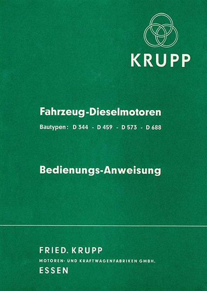 Krupp Fahrzeug-Dieselmotoren D344 D459 D573 D688 Bedienungsanleitung, Titelseite