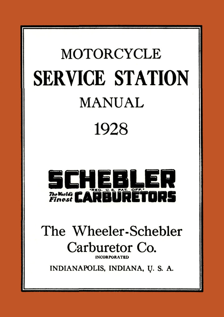 Schebler Motorcycle Carburetor Service Manual 1928, Titelseite