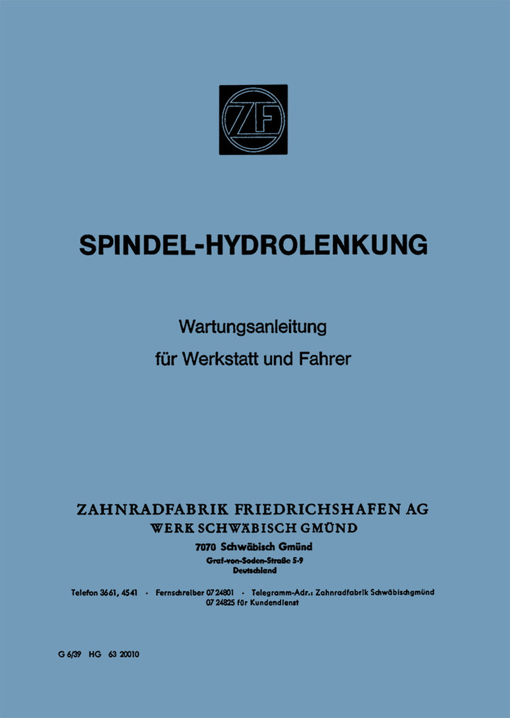 ZF Spindel-Hydrolenkung 7418, 7419, 7425, 7428, 7429, 7438, 7468 Wartungsanleitung, Titelseite