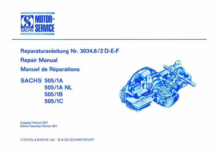 Sachs Motor 505/1A, 505/1A NL, 505/1B, 505/1C, Reparaturanleitung, Titelseite