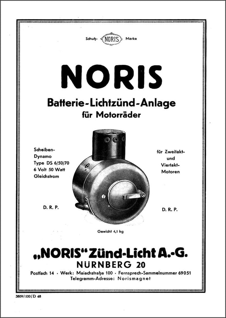 Noris Batterie-Lichtzünd-Anlage für Motorräder Betriebsanleitung, Titelseite