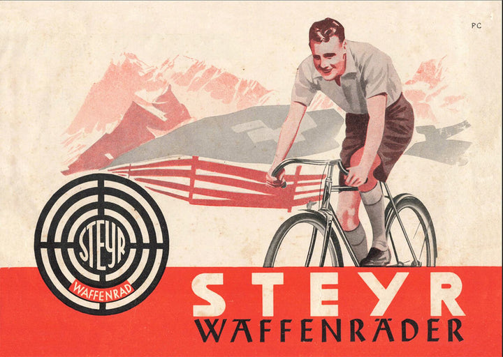 Steyr Waffenräder Prospekt-Reproduktion 1938, Titelseite