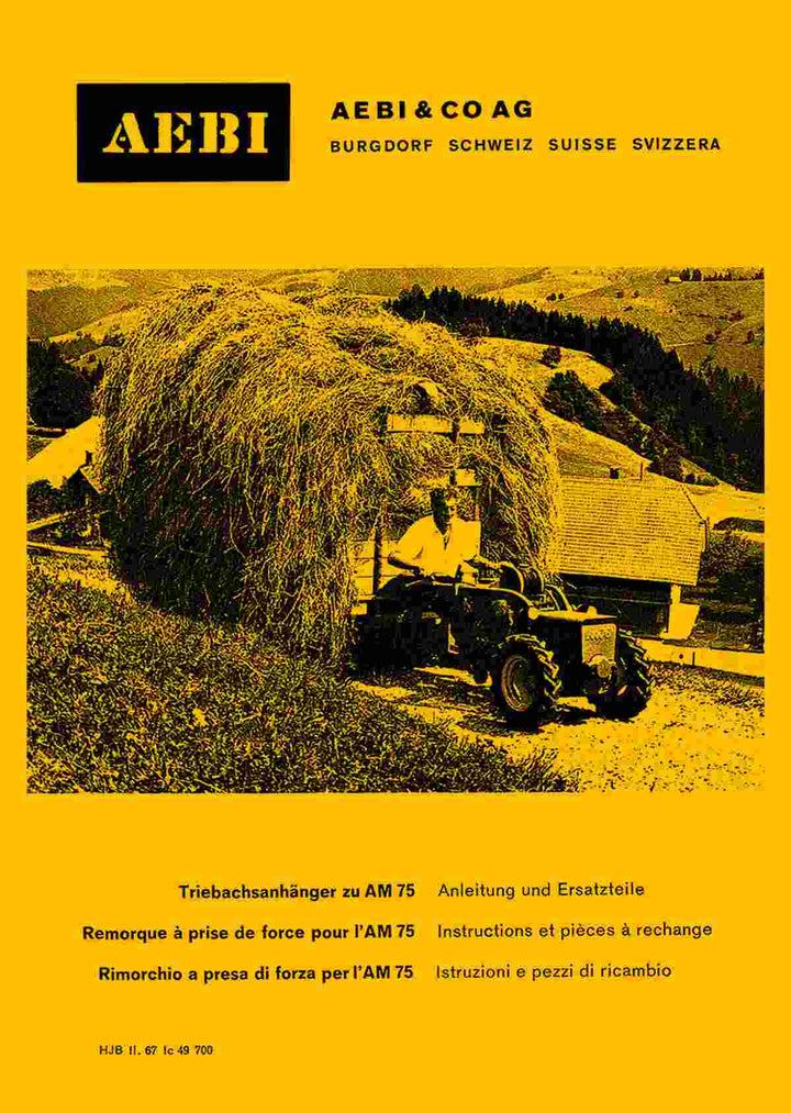 Aebi AM75 Triebachsanhänger Betriebsanleitung und Ersatzteilliste, Buchcover