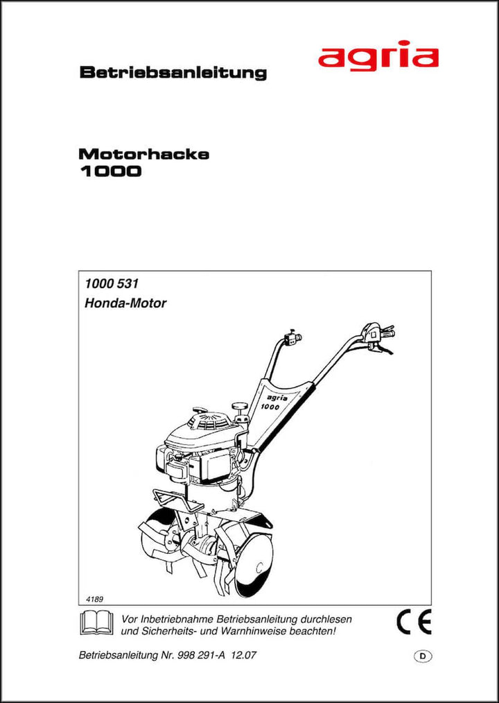 Agria 1000 Betriebsanleitung, Buchcover
