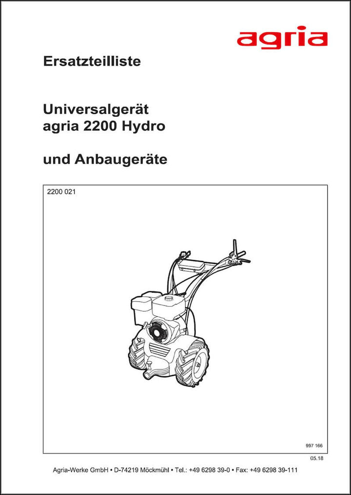 Agria 2200 Hydro Ersatzteilliste, Buchcover