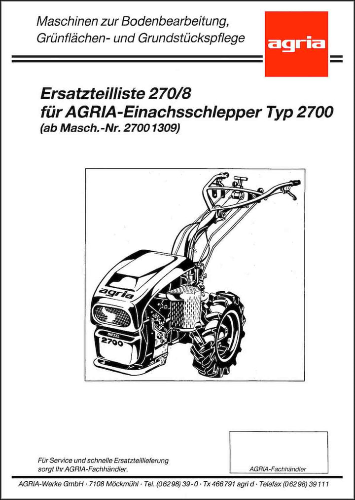 Agria 2700 ab Nr. 270001309 Ersatzteilliste, Buchcover