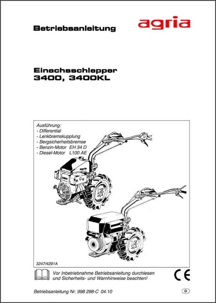 Agria 3400 und 3400KL Betriebsanleitung, Buchcover