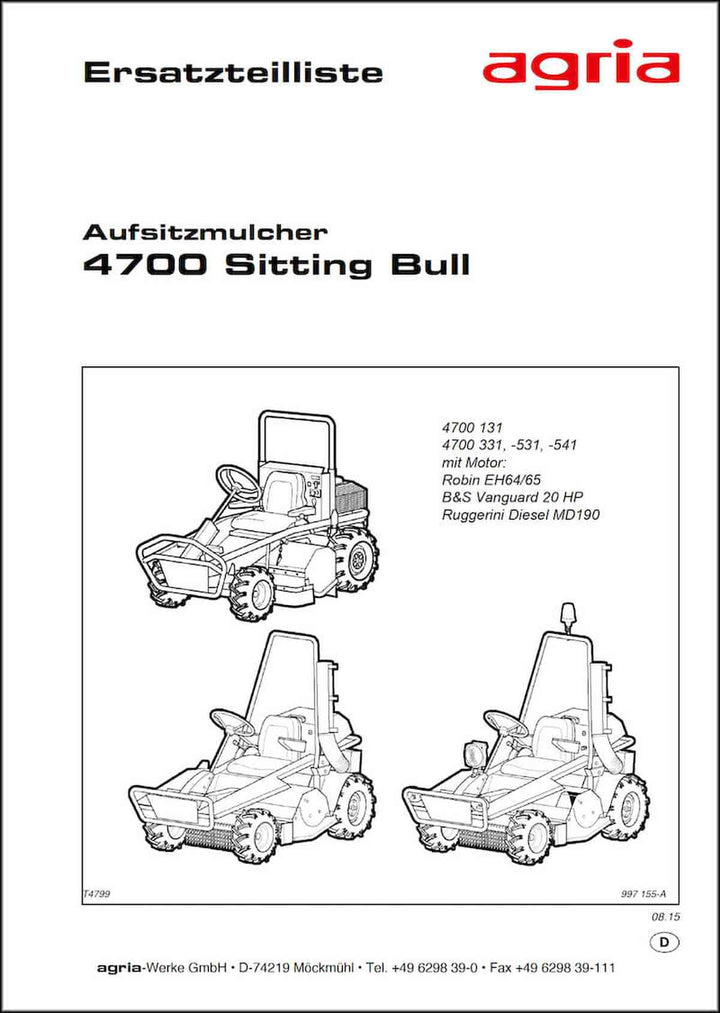 Agria 4700 Ersatzteilliste, Buchcover