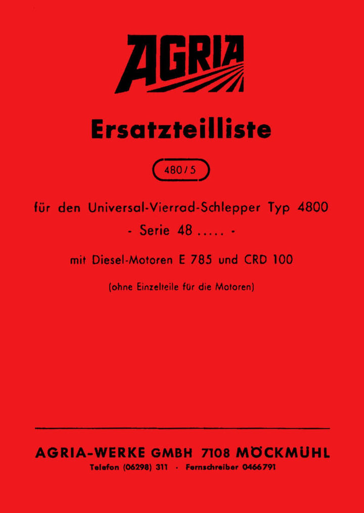 Agria 4800 Ersatzteilliste, Buchcover