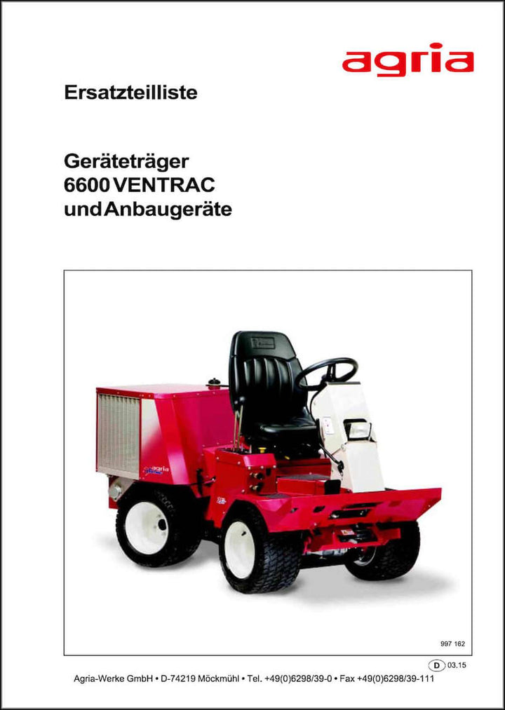 Agria 6600 Ersatzteilliste, Buchcover