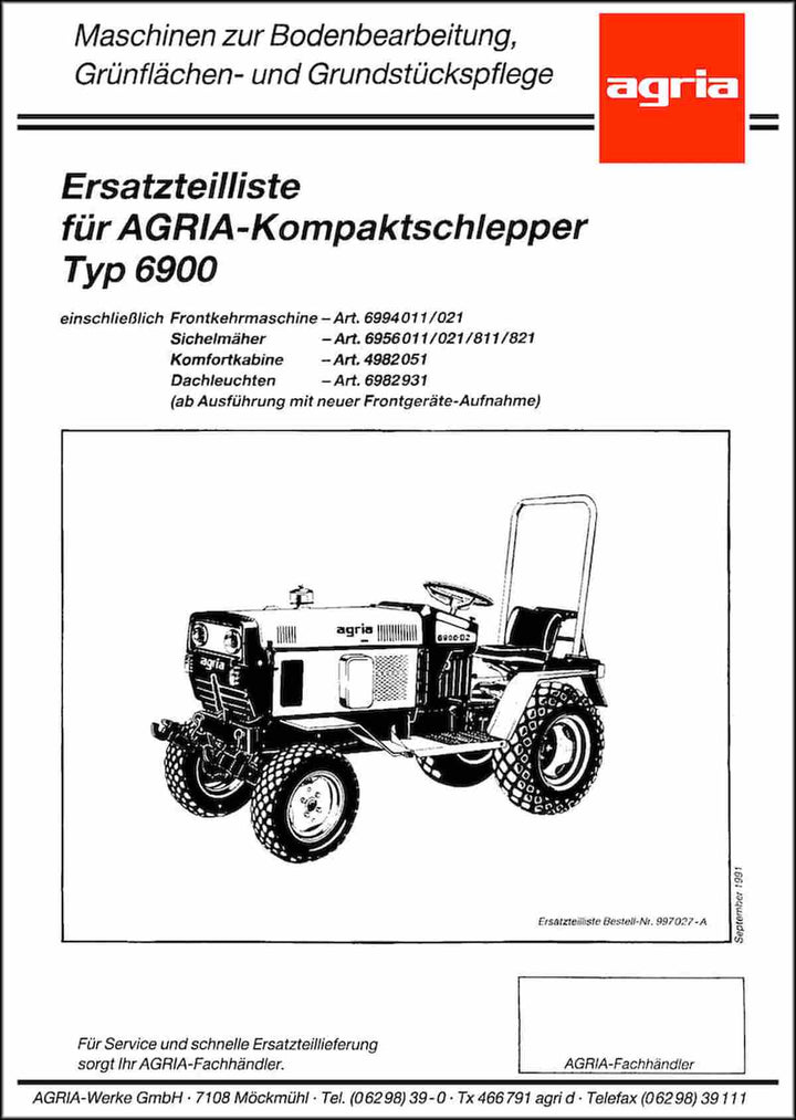 Agria 6900 mit Zusatzgeräten Ersatzteilliste, Buchcover