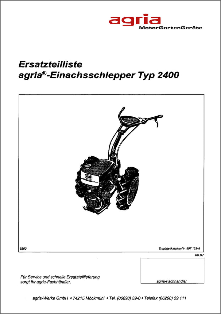 Agria 2400 Ersatzteilkatalog, Buchcover