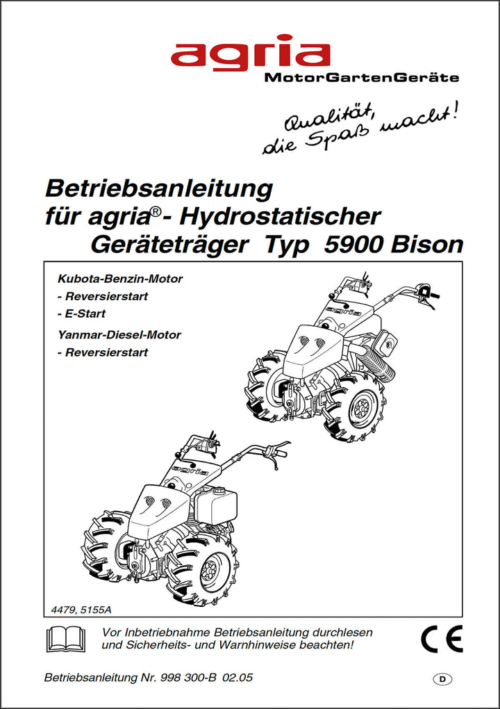 Agria 5900 Bison mit Kubota und Yanmar Motor Betriebsanleitung, Buchcover
