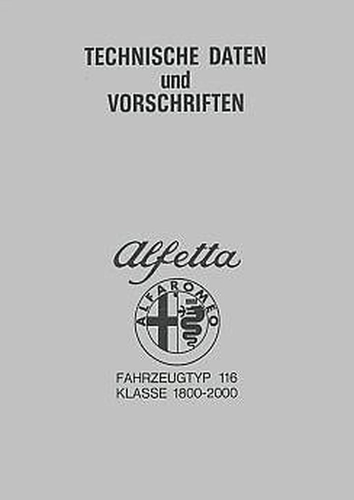 Alfa Romeo Alfetta 1800-2000 (Typ 116) Technische Daten und Reparaturvorschriften, Buchcover