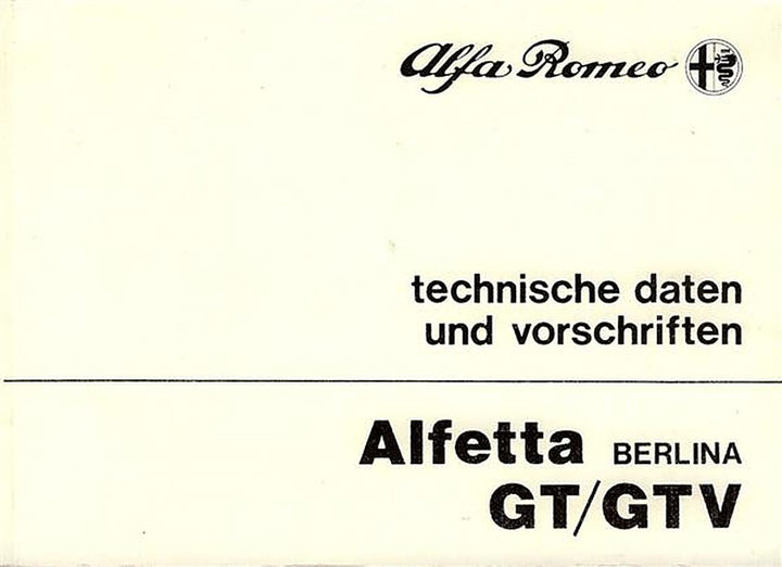 Alfa Romeo Alfetta, Berlina, GT/GTV, technische Daten, Reparaturvorschriften, Buchcover