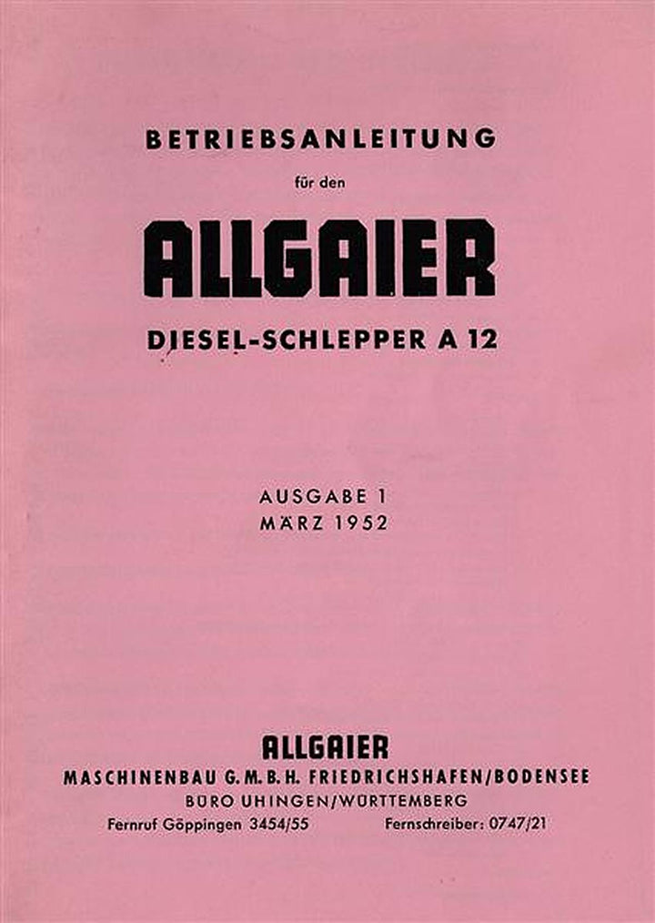 Allgaier A12 Traktor Betriebsanleitung, Buchcover