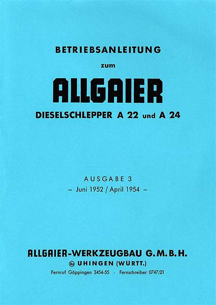 Allgaier A22 und A24 Traktor Betriebsanleitung, Buchcover