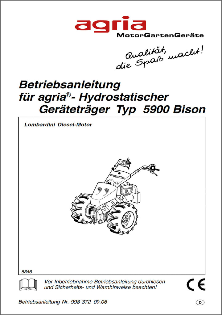 Agria 5900 Bison mit Lombardini Dieselmotor Betriebsanleitung, Buchcover