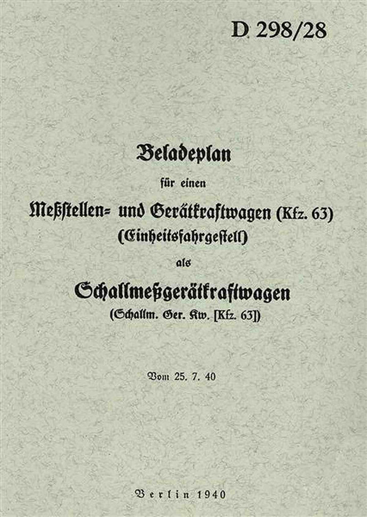 Beladeplan KFZ 63 als Schallmessgerätekraftwagen, Buchcover