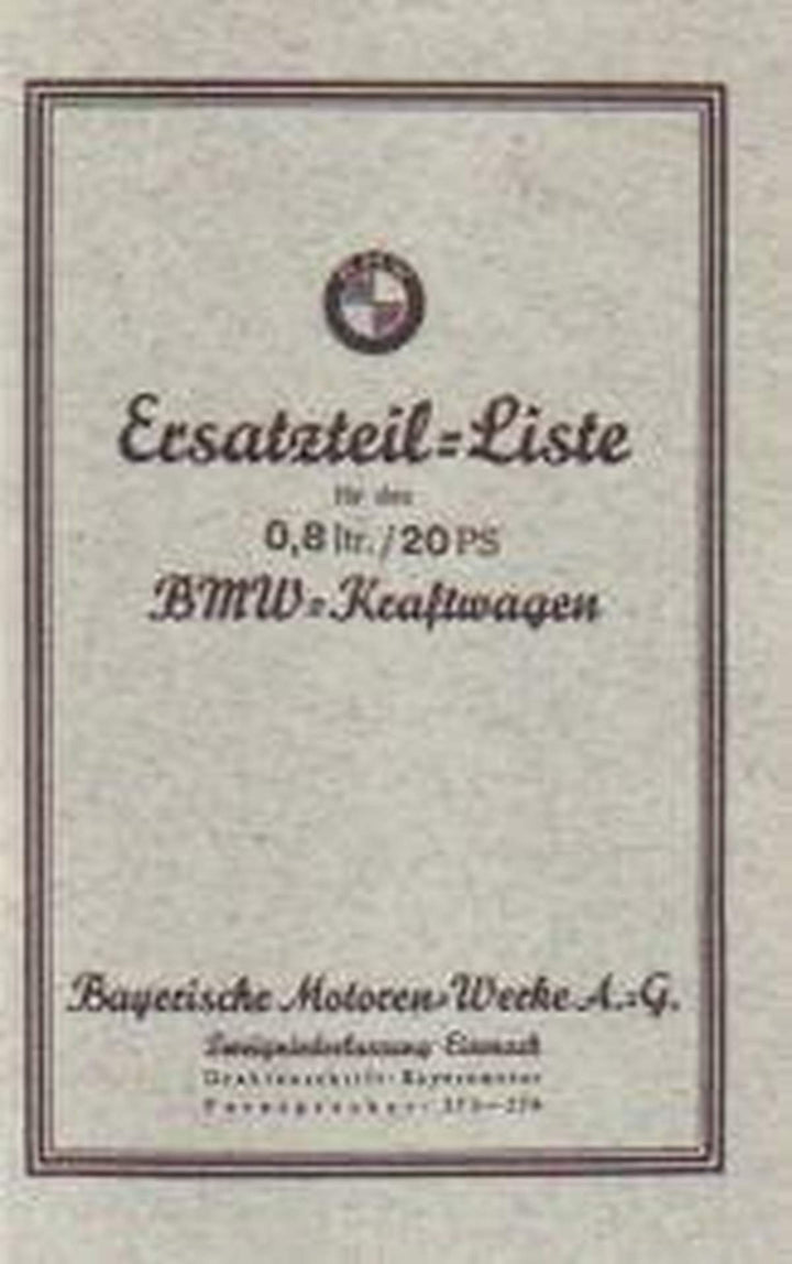 BMW 0.8 L - 20 PS Ersatzteilkatalog, Buchcover