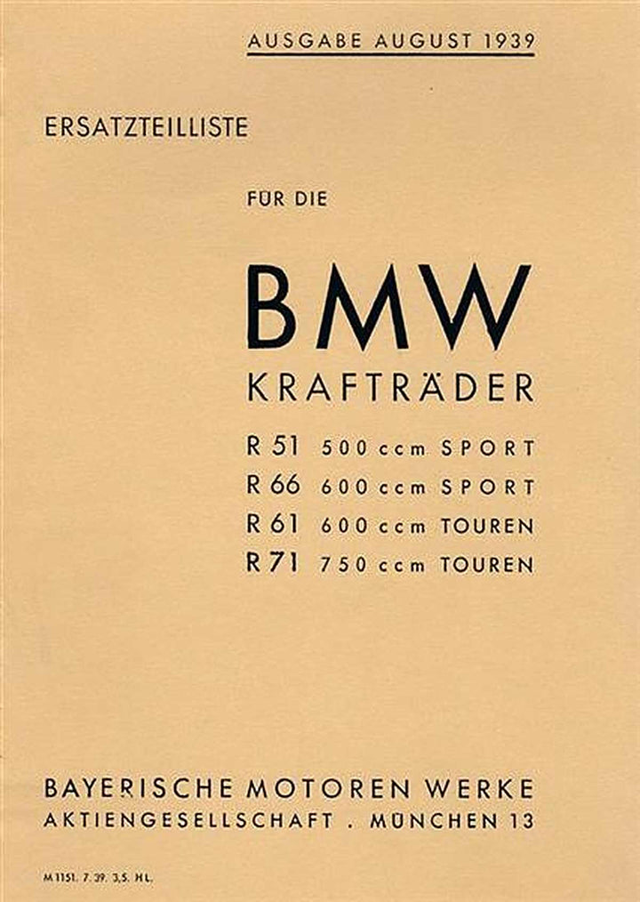 BMW R51 R66 R61 und R71 Ersatzteilkatalog, Buchcover