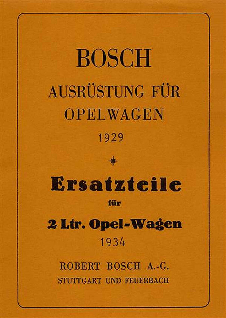 Opel Wagen und 2 Liter Wagen Bosch Ersatzteilliste, Buchcover