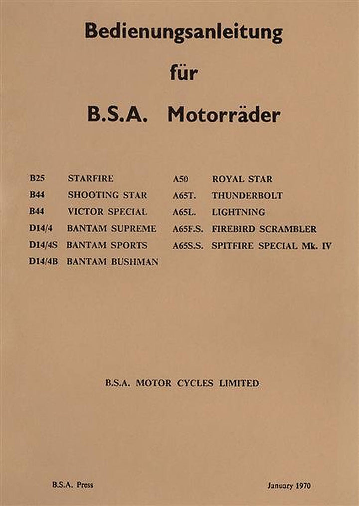 BSA Alle Modelle 1970 Betriebsanleitung, Buchcover