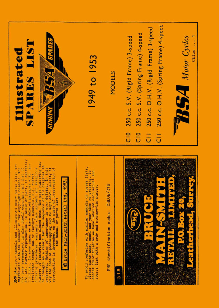 BSA C 10 und C 11, 250 ccm, s.v. und o.h.v., Spares List, Buchcover