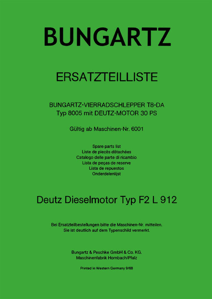 Bungartz T8 Traktor Ersatzteilkatalog, Buchcover
