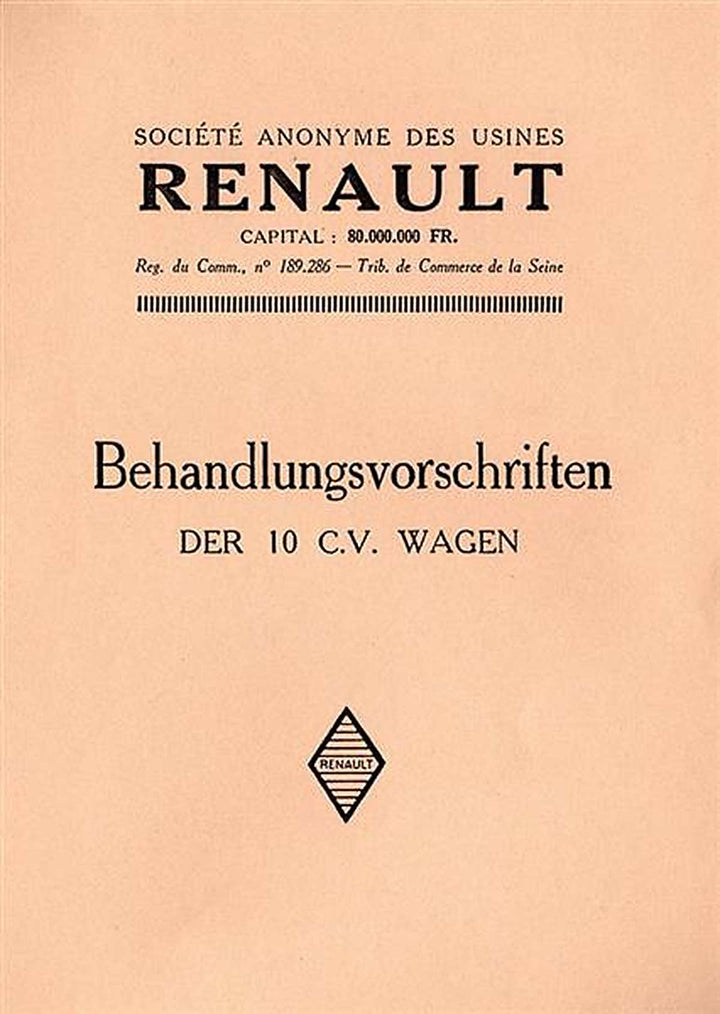 Renault 10CV Betriebsanleitung, Buchcover