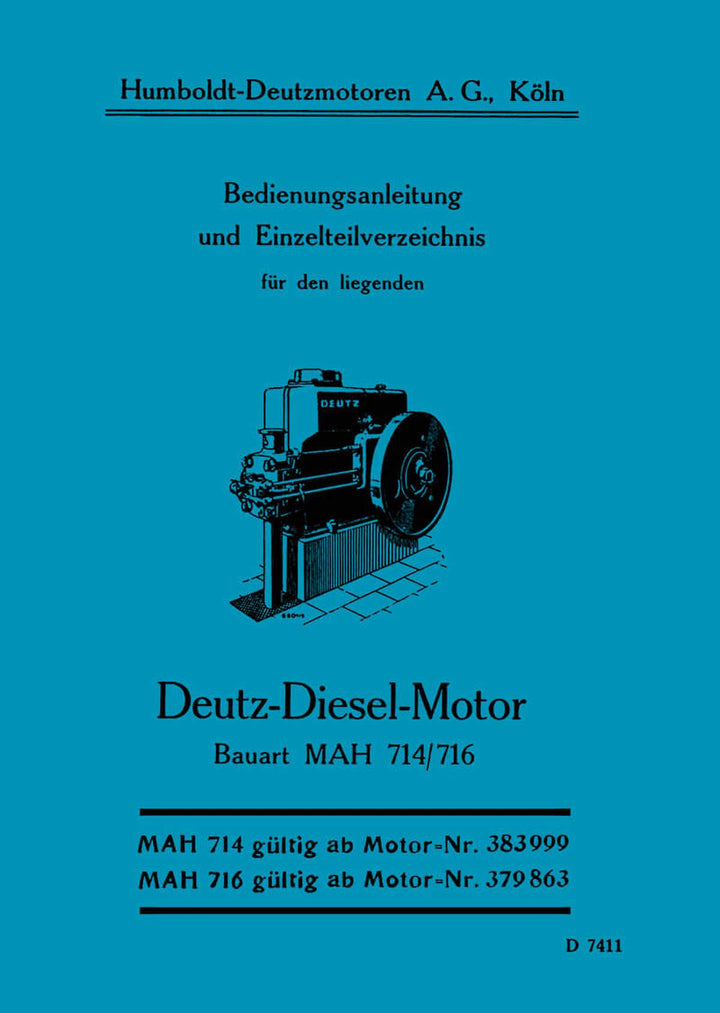 Deutz MAH714/716 Motor Betriebsanleitung und Ersatzteilkatalog, Buchcover