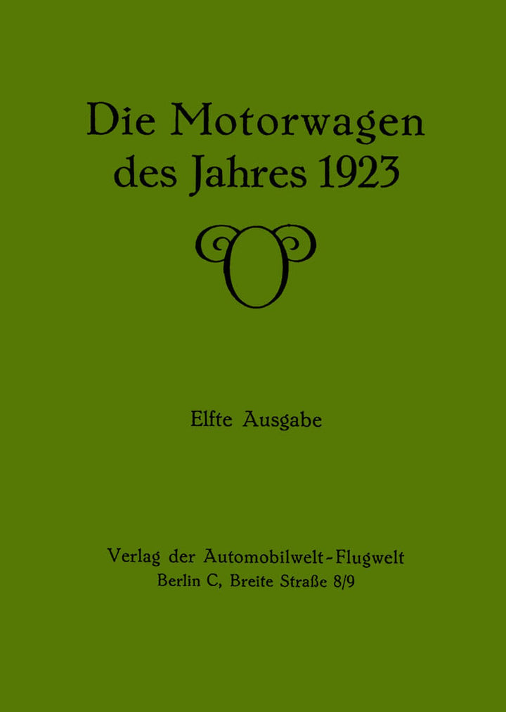 Die Motorwagen des Jahres 1923, Buchcover