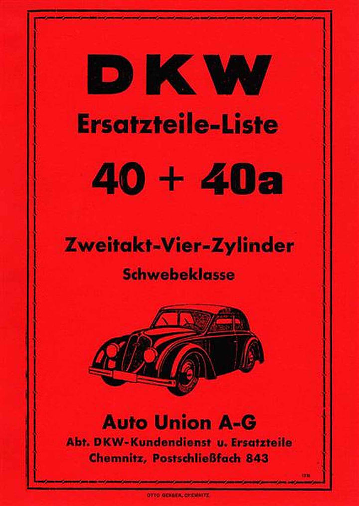 DKW Auto Union A-G 40 + 40a Ersatzteilkatalog, Buchcover