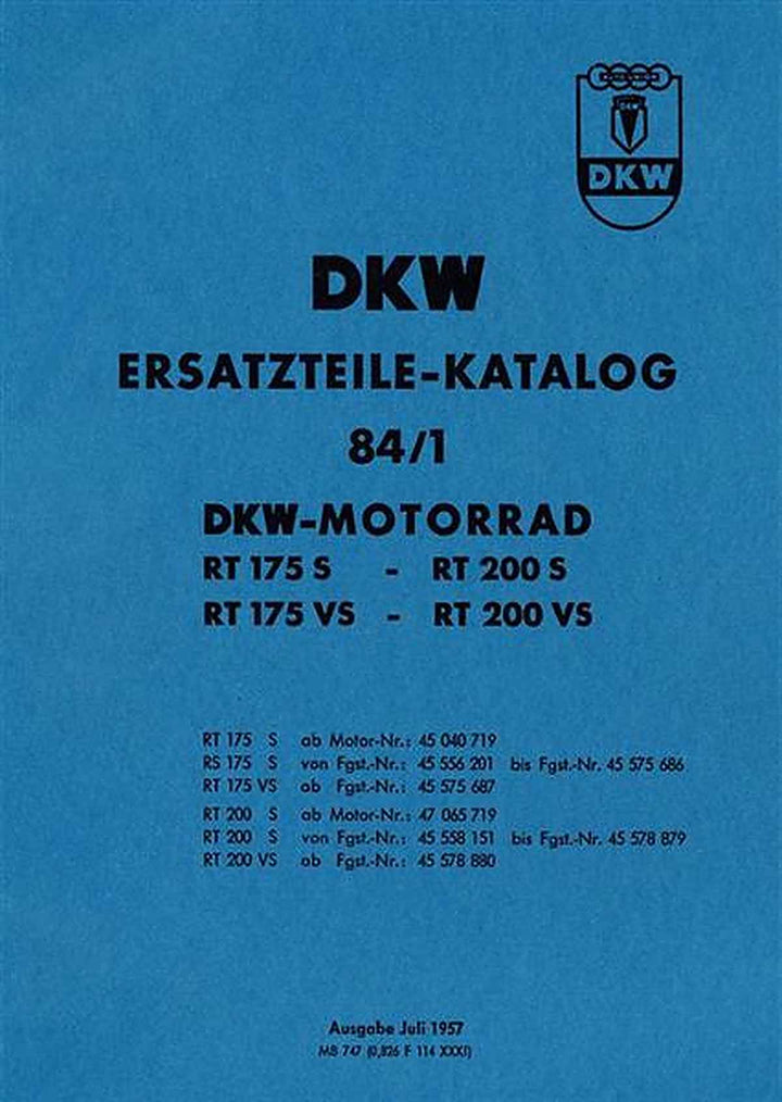 DKW RT175 S / SVS und RT200 S / SVS Ersatzteilkatalog, Buchcover